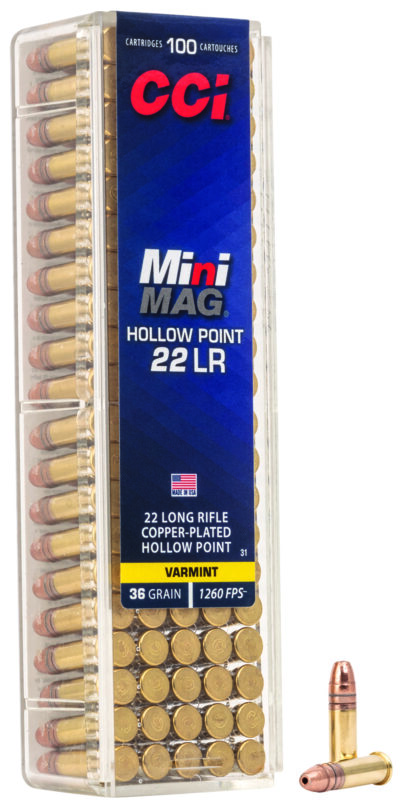 MINI-MAG HP AMMO 22 LONG RIFLE 36GR CPHP 22 LONG RIFLE 36GR COPPER PLATED HOLLOW POINT 100/BOX
