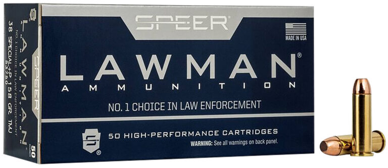 Speer 53750 Lawman 38Special+P 158gr Total Metal Jacket Round Nose 50 Per Box/20 Case
