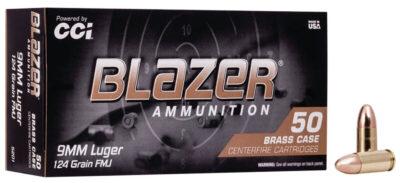 CCI 9MM LUGER 124GR FMJ BLAZER BRASS 50 RD/BX 20 BX/CS