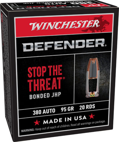 Winchester Defender Pistol Ammo 380 ACP 95 gr. Bonded Jacket HP 20 rd.