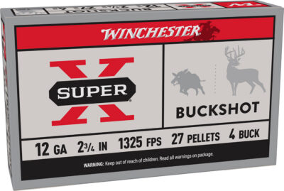 Winchester Ammo XB124 Super X  12Gauge 2.75″ 27Pellets 4Buck Shot 5 Per Box/50 Case