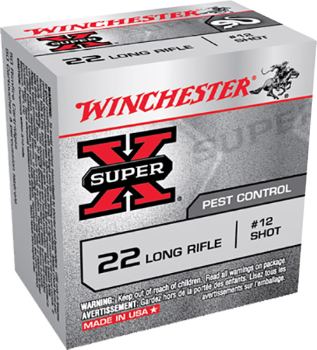 SUPER-X SHOTSHELL AMMO 22 LONG RIFLE #12 SHOT 22 LONG RIFLE SHOTSHELL #12 SHOT 50/BOX