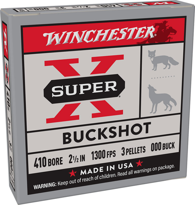 SUPER-X BUCKSHOT 410 BORE SHOTGUN AMMO SUPER- X 410 BORE 2-1/2'' 3 PELLETS #000 BUCKSHOT 5/BOX