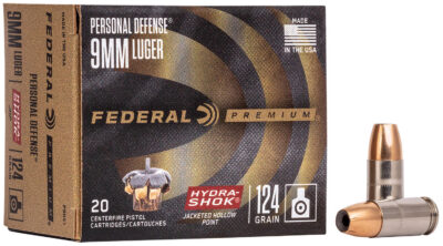 Federal Premium Personal Defense Pistol Ammo 9mm Luger 124. Hydra-Shok Jacketed HP 20 rd.