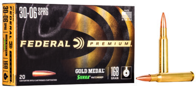 Federal GM3006M Premium Gold Medal 30-06Springfield 168gr Sierra MatchKing BTHP 20 Per Box/10 Case
