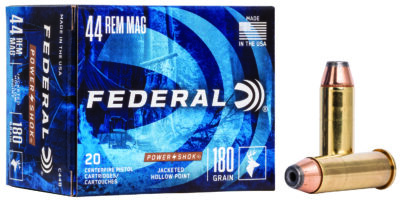 FEDERAL 44 REM MAG 180GR JACKETED HOLLOW POINT POWER-SHOK AMMO 20RD