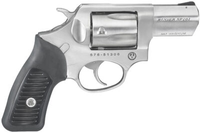 Ruger 5718 SP101  357 Mag 5rd 2.25″ Satin Stainless Steel Barrel, Cylinder & Frame, Black Rubber Grip, Transfer Bar Safety, Exposed Hammer
