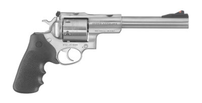 Ruger 5505 Super Redhawk  Large Frame 454 Casull 6rd 7.50″ Satin Stainless w/Integral Mount Barrel, Satin Stainless Cylinder & Frame, Black Hogue Finger Groove Tamer Monogrip, Transfer Bar Safety