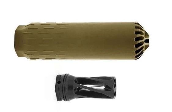 HUXWRX FLOW 6K 6MM + FLASH HIDER 5/8-24 TPI FDE SUPPRESSOR