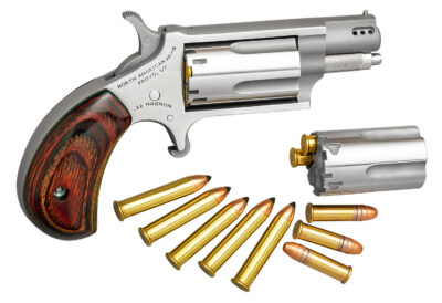 North American Arms 22MSCP Mini-Revolver Combo 22 LR/22 WMR 5 Shot 1.63″ Stainless Steel Ported Barrel, Stainless Steel Frame & Cylinder, Rosewood Birdshead Grip, Exposed Hammer