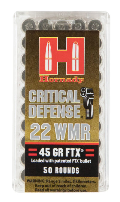 CRITICAL DEFENSE® 22 WMR FTX® POLYMER TIP RIMFIRE AMMO CRITICAL DEFENSE 22 WMR 45GR FTX POLYMER TIP 50/BOX