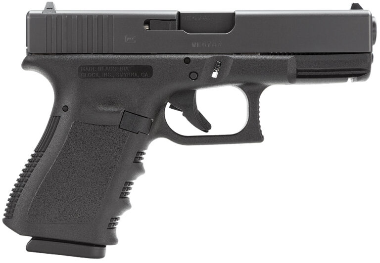 Glock PI2350201 G23 Gen3 *CA Compliant Compact 40 S&W 10+1 4.02" Black Polygonal Rifled Barrel, Matte Black Serrated Slide, Black Polymer Frame w/Picatinny Rail, Black Textured Finger Grooved Polymer Grip, Right Hand,