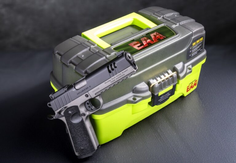 EAA GIRSAN INFLUENCER X 1911 FULL SIZE 9MM 5IN BARREL 9RD TWO TONE TUNGSTEN/BLACK WITH TACKLE BOX 391501