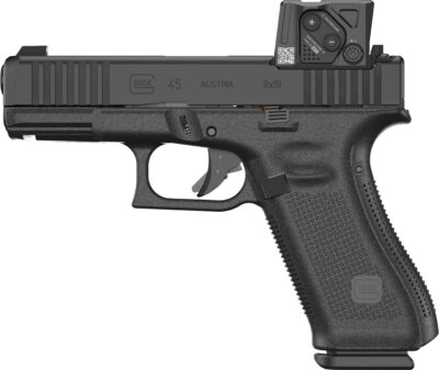 Glock PA455SB03MOS8A3 G45 Gen5 MOS Full Size Frame 9mm Luger 17+1 4.02″ Black GMB Barrel, Black nDLC MOS Cut/Serrated Steel Slide, Black Polymer Frame w/Picatinny Rail, Interchangeable Backstrap Grip, Aimpoint COA 3.5 MOA Red Dot, Ambidextrous