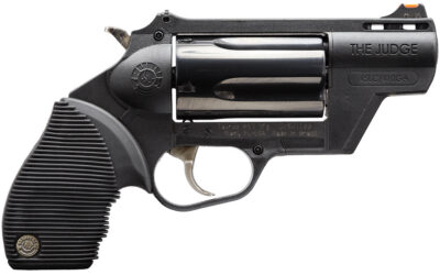 Taurus 2441021PFS Judge Public Defender 45 Colt (LC) Caliber or 2.50″ 410 Gauge 5 Shot 2″ Black Finish Barrel, Matte Black Oxide Finish Cylinder, Black Finish Polymer Frame & Black Rubber Grip