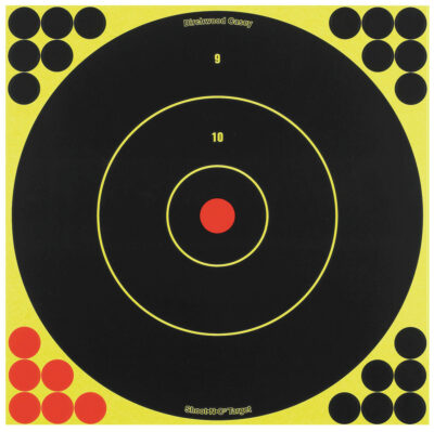 Birchwood Casey 34012 Shoot-N-C Reactive Target Self-Adhesive Paper Black/Yellow/Red 12″ Bullseye 5 Pack