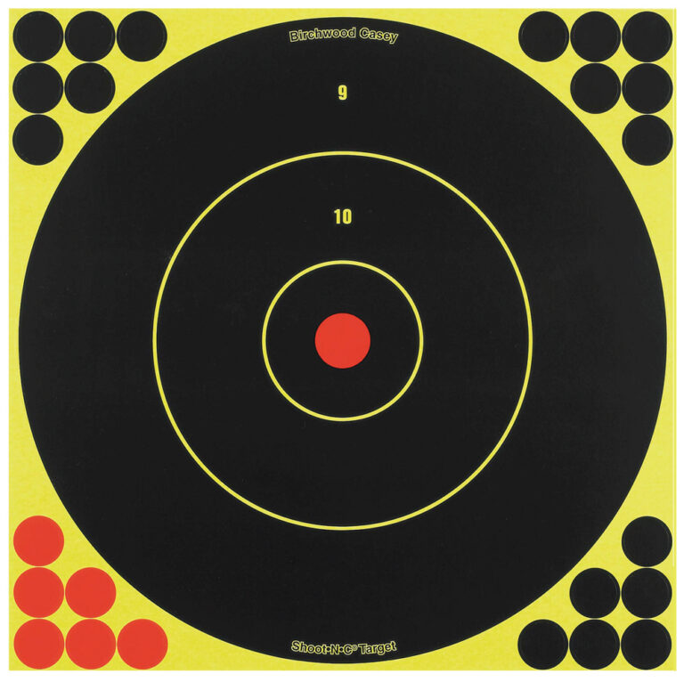 Birchwood Casey 34012 Shoot-N-C Reactive Target Self-Adhesive Paper Black/Yellow/Red 12" Bullseye 5 Pack