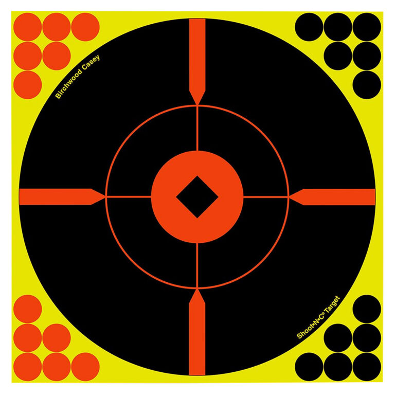 Birchwood Casey 34015 Shoot-N-C Reactive Target Self-Adhesive Paper Black/Yellow/Red 12" Bullseye BMW 5 Pack