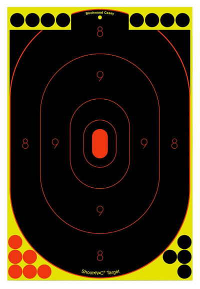 Birchwood Casey 34605 Shoot-N-C Reactive Target Self-Adhesive Paper Black/Yellow/Red 12″x18″ Silhouette 5 Pack
