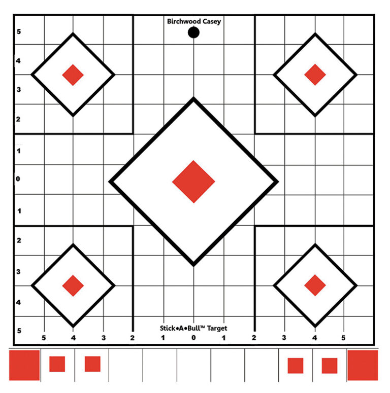 Birchwood Casey 33922 Stick-A-Bull Sight-In Self-Adhesive Paper White/Red 12" 5-Diamond 5 Pack
