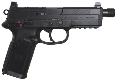 FN 66966 FNX Tactical 45 ACP 15+1 5.30″ Steel Threaded Barrel Black Optic Ready/Serrated Slide Matte Black Polymer Frame w/Picatinny Rail Black Textured w/Interchangeable Backstrap Grips Right Hand