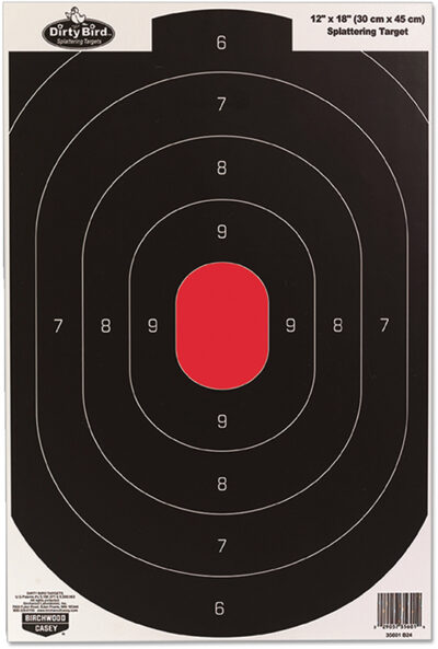 Birchwood Casey 35608 Dirty Bird  Silhouette Tagboard Hanging Pistol 12″ x 18″ Black/White Impact Splatter 8 Per Pkg