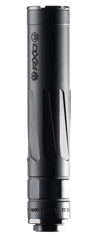 RXD22TI 22LR/5.7 CALIBER RIFLE SUPPRESSOR W/RXD674 MUZZLE BRAKE RXD22TI 22LR/5.7 SILENCER W/RXD674 1/2”-28 MUZZLE BRAKE BLK