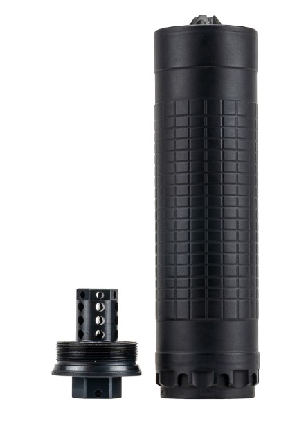IWI SILENCER 6MM DIRECT THREAD 1/2-28 HUB-T MOUNT BLACK LENGTH 6IN WIDTH 1.74IN AND WEIGHT 15OZ IWS6