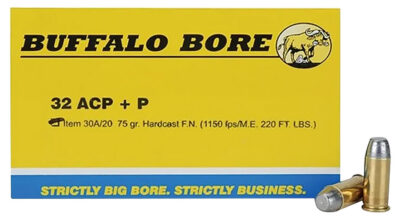Buffalo Bore Ammunition 30A/20 Pistol  32 ACP +P 75 gr Hard Cast Flat Nose (HCFN
