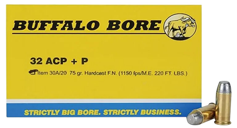 Buffalo Bore Ammunition 30A/20 Pistol 32 ACP +P 75 gr Hard Cast Flat Nose (HCFN