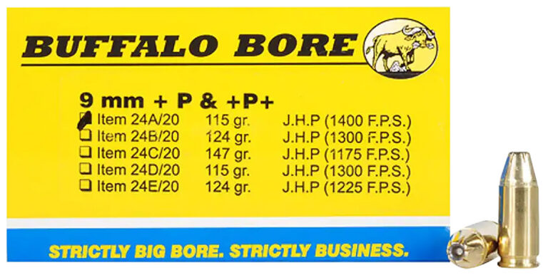 Buffalo Bore Ammunition 24A/20 Pistol 9mm Luger +P+ 115 gr Jacketed Hollow Poin
