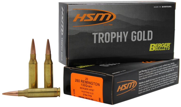 HSM BER260130VLD Trophy Gold  260 Rem 130 gr Match Very Low Drag 20 Bx/ 25 Cs
