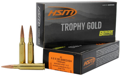 HSM 65X55130VLD Trophy Gold Extended Range 6.5×55 Swedish 130 gr Berger Hunting VLD Match 20 Per Box/ 25 Case
