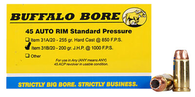 Buffalo Bore Ammunition 31B/20 Standard Pressure  45 Auto Rim 200 gr Jacketed Ho