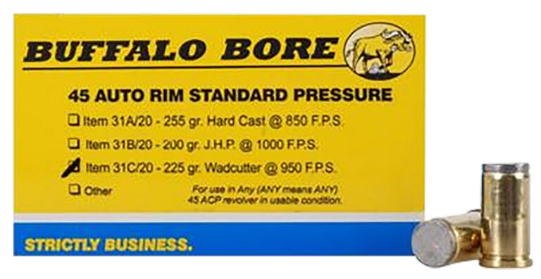 Buffalo Bore Ammunition 31C/20 Standard Pressure 45 Auto Rim 225 gr Wadcutter (