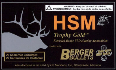 HSM BER338WM300VLD Trophy Gold  338 Win Mag 300 gr Hybrid Open Tip Match Tactica