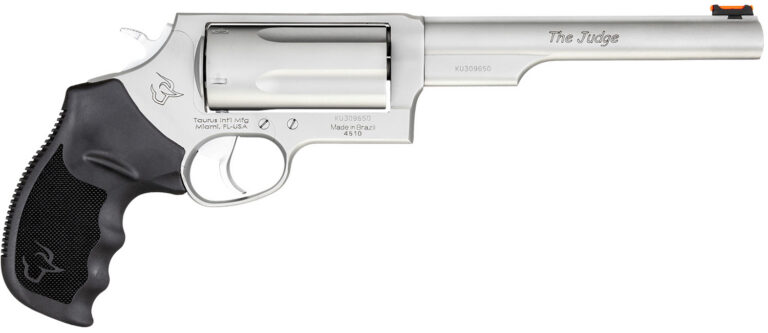 Taurus 2441069MAG Judge Magnum Compact Frame 45 Colt (Long Colt)/410 Gauge 5rd 6.50" Matte Stainless Steel Barrel, Cylinder & Frame, Black Ribber Grip, Transfer Bar Safety, Exposed Hammer