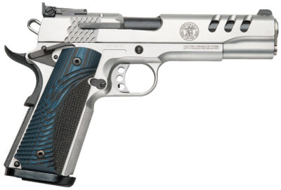 Smith & Wesson 170343 1911 Performance Center  45 ACP 5″ Throated Barrel 8+1, Matte Stainless Steel Frame & Ported Slide, G10 Custom Wood Grip, Ambidextrous Manual Safety