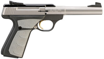 Browning 051483490 Buck Mark Camper *CA Compliant 22 LR 10+1 5.50″ Tapered Bull Barrel, Matte Stainless Serrated SS Slide, Matte Black Aluminum Frame & Gray Overmolded Grips