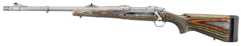Ruger 47124 Hawkeye Guide Gun 375 Ruger 3+1 20" Matte Stainless Threaded Barrel, Matte Stainless Stainless Steel Receiver w/Integral Scope Mount, Green Mountain Adj LOP Laminate Stock, Left Hand