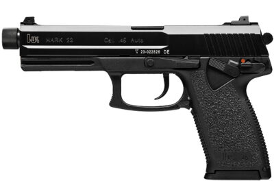 HK 81000080 Mark 23  45 ACP 10+1, 5.87″  Black Steel Threaded Barrel, Serrated Steel Slide, Polymer Frame, Black Polymer Grip, Ambidextrous