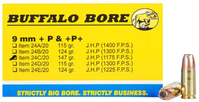 Buffalo Bore Ammunition 24C/20 Pistol  9mm Luger +P+ 147 gr Jacketed Hollow Poin