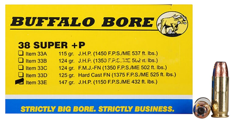 Buffalo Bore Ammunition 33E/20 Pistol 38 Super +P 147 gr Jacketed Hollow Point