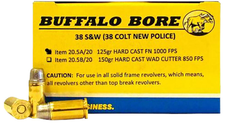 Buffalo Bore Ammunition 20.5A/20 Pistol 38 S&W 125 gr Hard Cast Flat Nose (HCFN