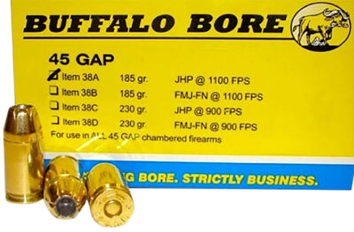Buffalo Bore Ammunition 38A/20 Pistol  45 GAP 185 gr Jacketed Hollow Point (JHP)