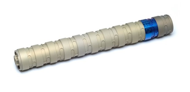 Q ERECTOR 22 LR MODULAR ALUMINUM STAINLESS STEEL BLAST BAFFLE 1/2-28 MOUNT .99IN OD X 7.6IN LENGTH CLEAR ANODIZED SIL-ER-22