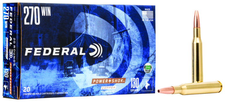 Federal 270130LFA Power-Shok Copper 270Win 130gr Copper Hollow Point 20 Per Box/10 Case