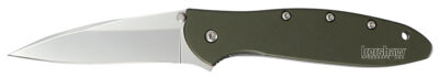 Kershaw 1660OL Leek  3″ Folding Drop Point Plain Bead Blasted 14C28N Steel Blade Olive Drab Anodized Aluminum Handle Includes Pocket Clip