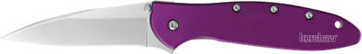 Kershaw 1660PUR Leek  3″ Folding Drop Point Plain Bead Blasted 14C28N Steel Blade Purple Anodized Aluminum Handle Includes Pocket Clip