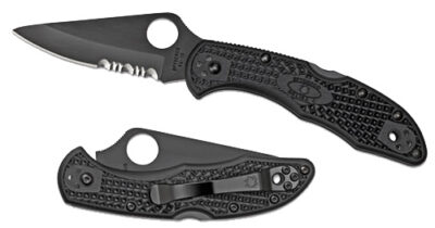 Spyderco C11PSBBK Delica 4 Lightweight 2.88″ Folding Part Serrated Black TiCN VG-10 SS Blade/Black Textured FRN Handle Includes Pocket Clip